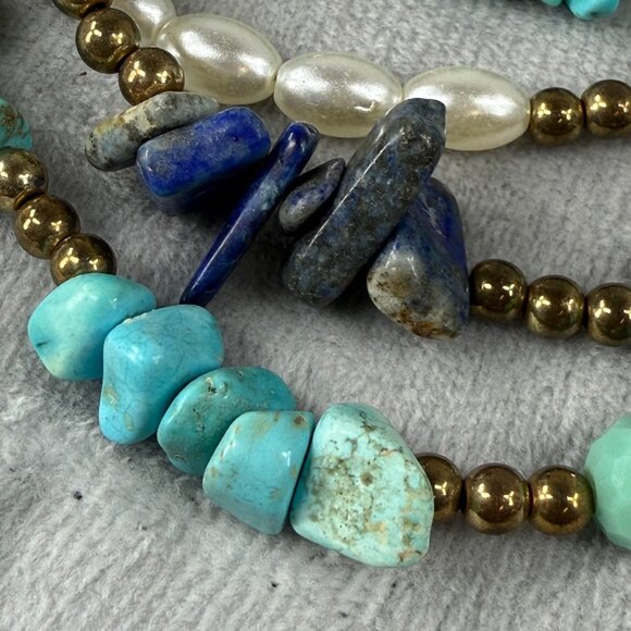 Multilayer Beaded Necklace Faux Turquoise, Faux Pearls & Gemstones Multicolor - Picture 8 of 16